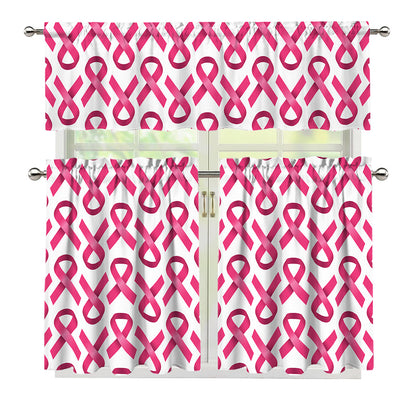 Pink And White Breast Cancer Print 3 Piece Kitchen Curtains