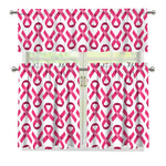 Pink And White Breast Cancer Print 3 Piece Kitchen Curtains