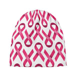 Pink And White Breast Cancer Print Beanie