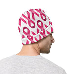 Pink And White Breast Cancer Print Beanie