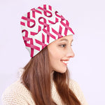 Pink And White Breast Cancer Print Beanie
