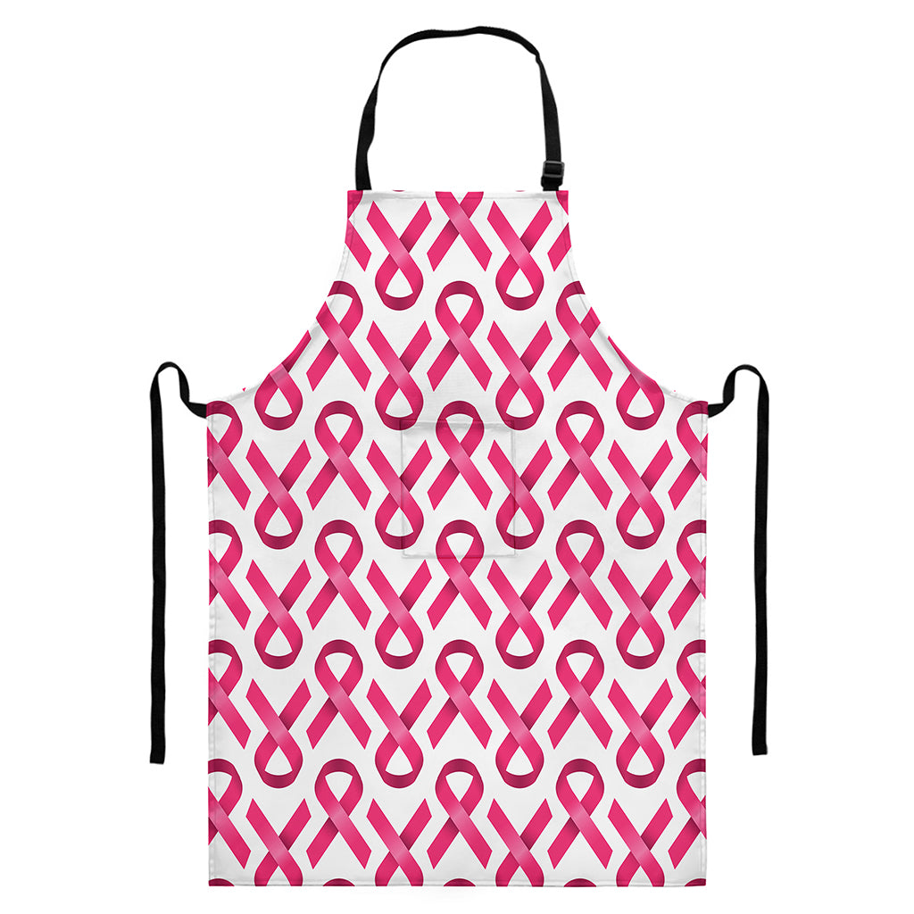Pink And White Breast Cancer Print Bib Apron With Pocket