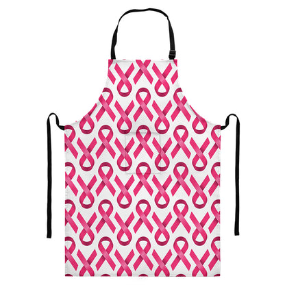 Pink And White Breast Cancer Print Bib Apron With Pocket