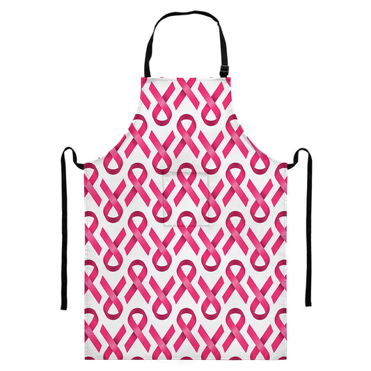 Pink And White Breast Cancer Print Bib Apron With Pocket