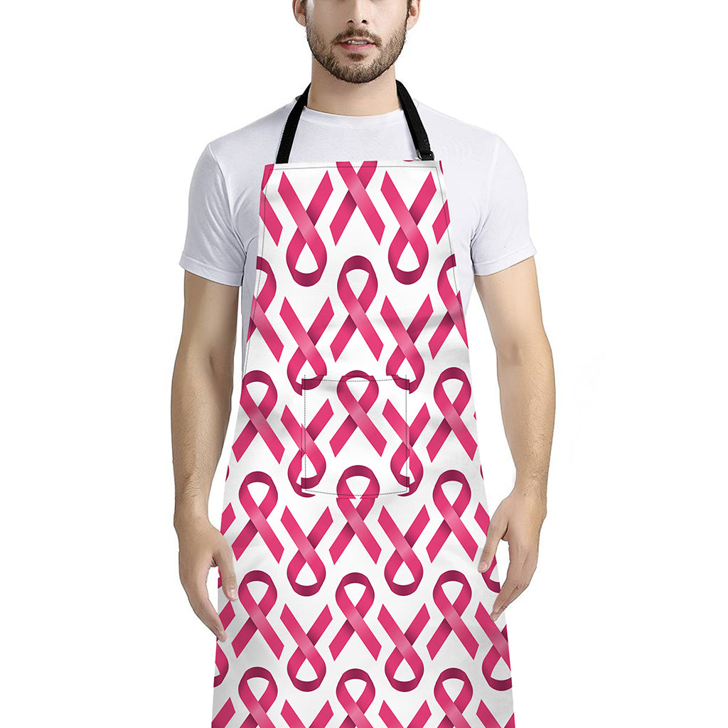 Pink And White Breast Cancer Print Bib Apron With Pocket