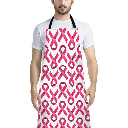 Pink And White Breast Cancer Print Bib Apron With Pocket