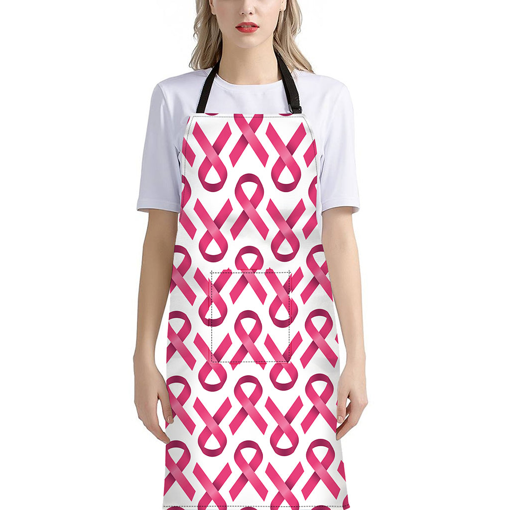 Pink And White Breast Cancer Print Bib Apron With Pocket