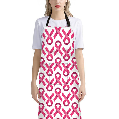 Pink And White Breast Cancer Print Bib Apron With Pocket