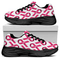 Pink And White Breast Cancer Print Black Chunky Shoes
