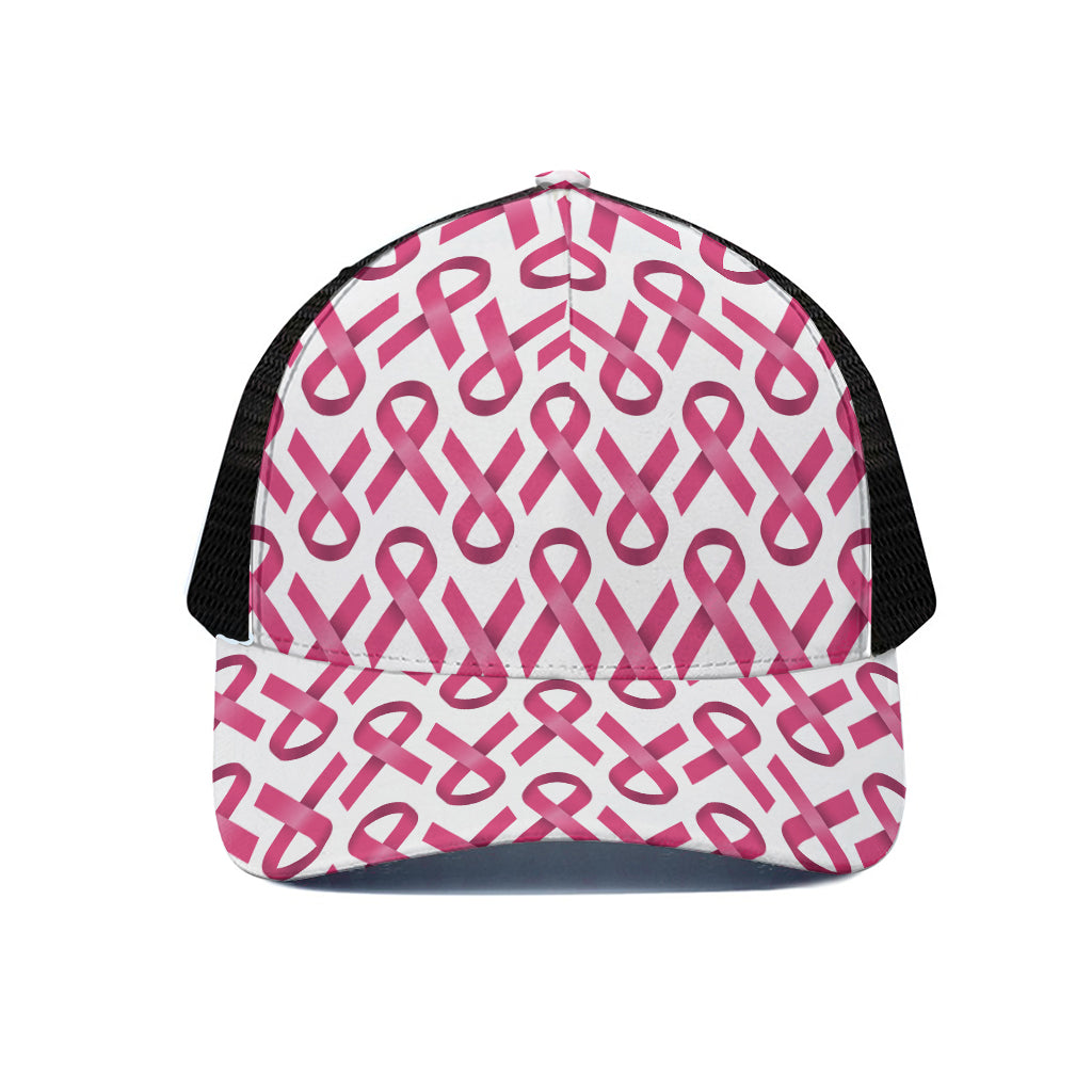 Pink And White Breast Cancer Print Black Mesh Trucker Cap