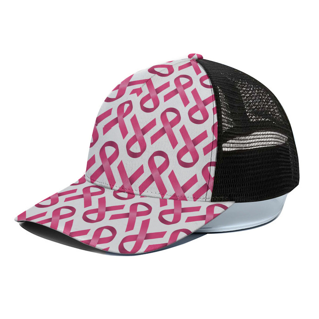 Pink And White Breast Cancer Print Black Mesh Trucker Cap