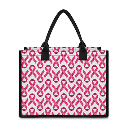 Pink And White Breast Cancer Print Canvas Tote Bag