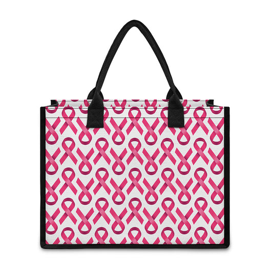 Pink And White Breast Cancer Print Canvas Tote Bag