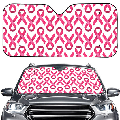 Pink And White Breast Cancer Print Car Windshield Sun Shade