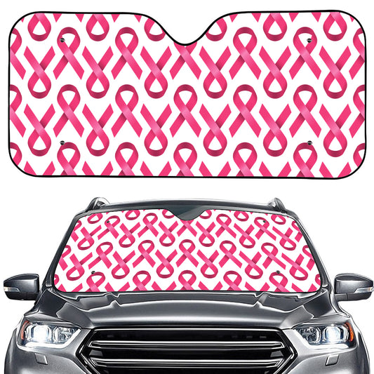 Pink And White Breast Cancer Print Car Windshield Sun Shade