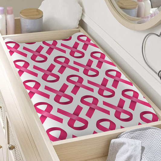 Pink And White Breast Cancer Print Changing Pad Cover