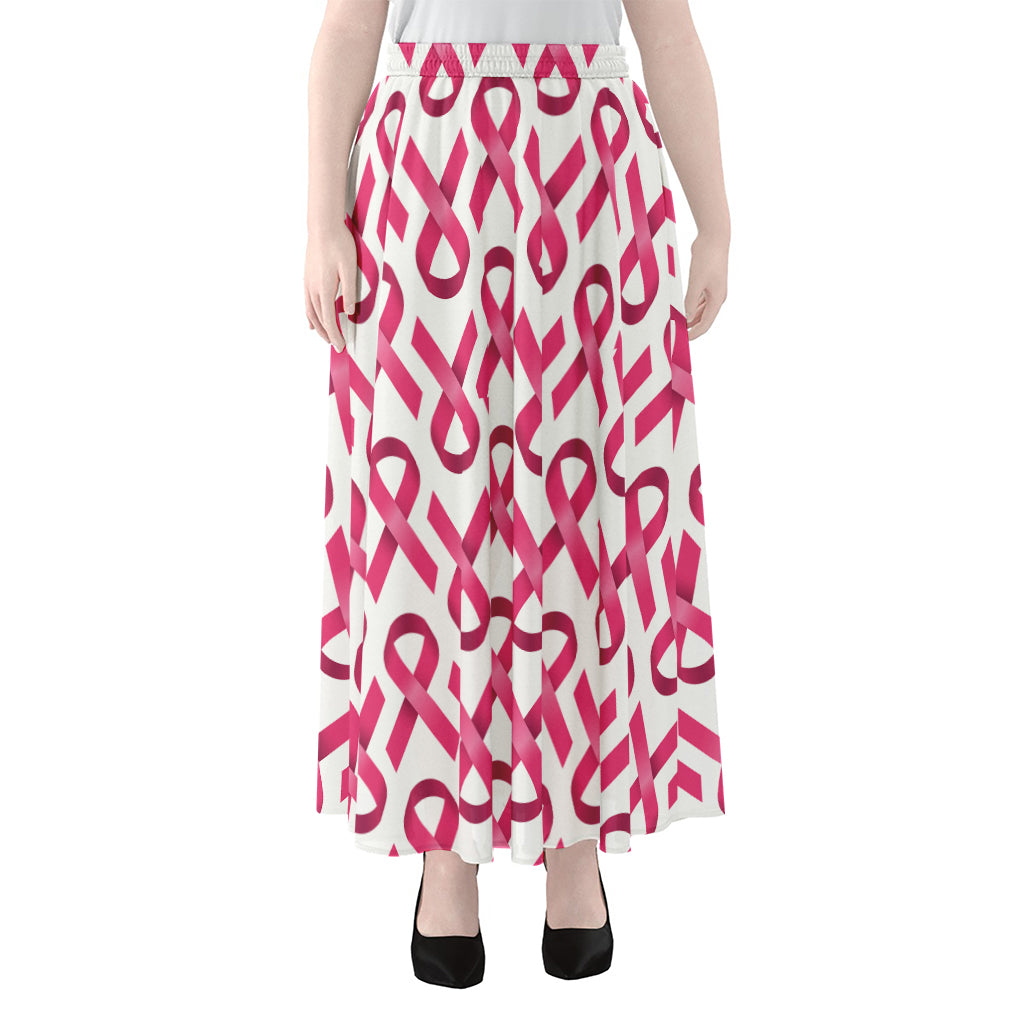 Pink And White Breast Cancer Print Chiffon Maxi Skirt