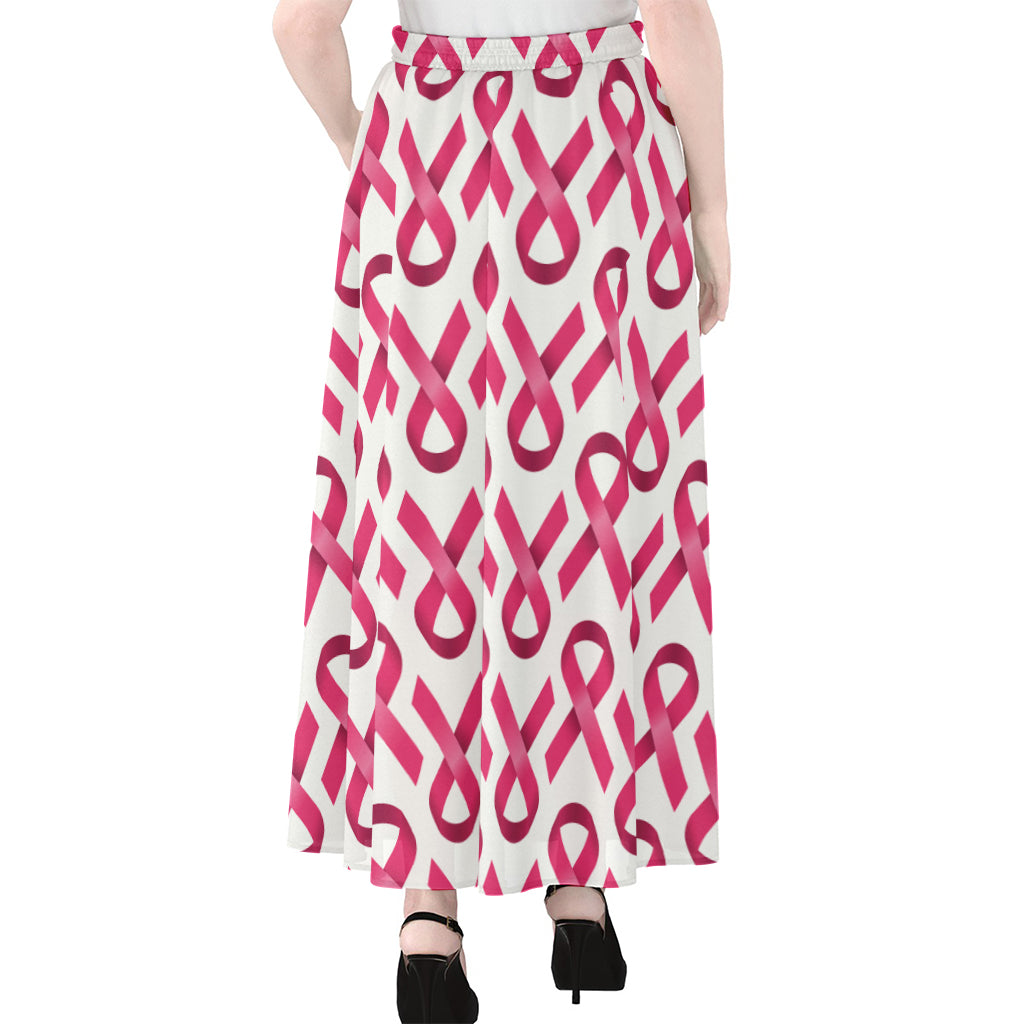 Pink And White Breast Cancer Print Chiffon Maxi Skirt