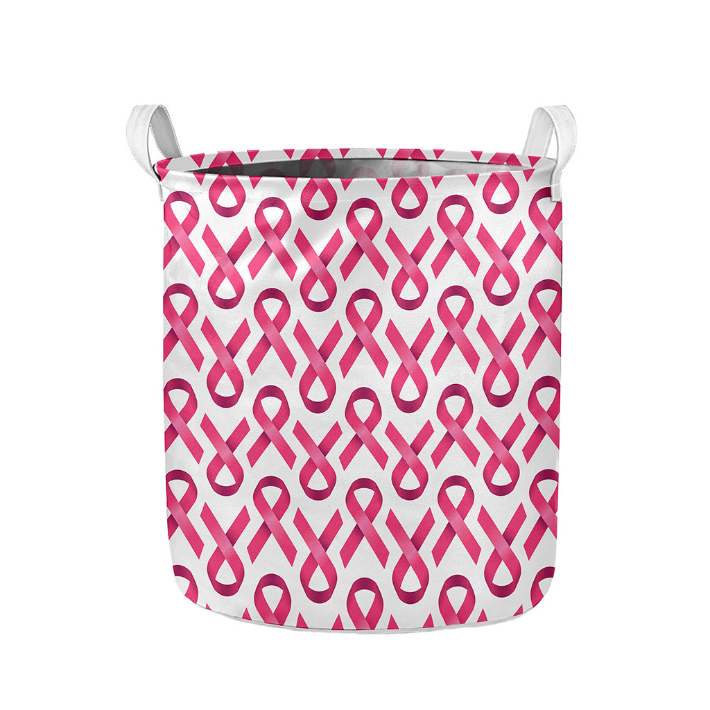 Pink And White Breast Cancer Print Collapsible Laundry Basket