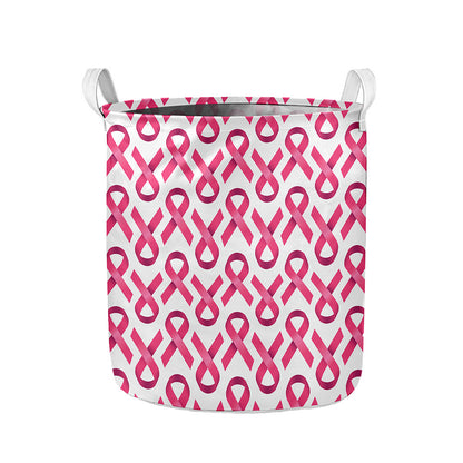 Pink And White Breast Cancer Print Collapsible Laundry Basket