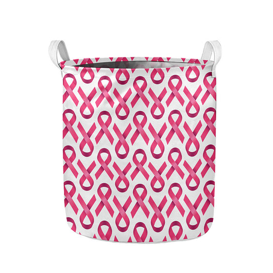 Pink And White Breast Cancer Print Collapsible Laundry Basket