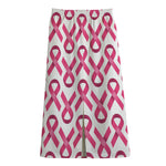 Pink And White Breast Cancer Print Cotton Front Slit Maxi Skirt