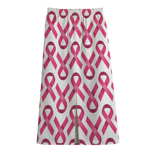 Pink And White Breast Cancer Print Cotton Front Slit Maxi Skirt