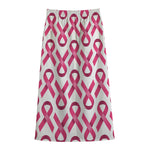 Pink And White Breast Cancer Print Cotton Front Slit Maxi Skirt