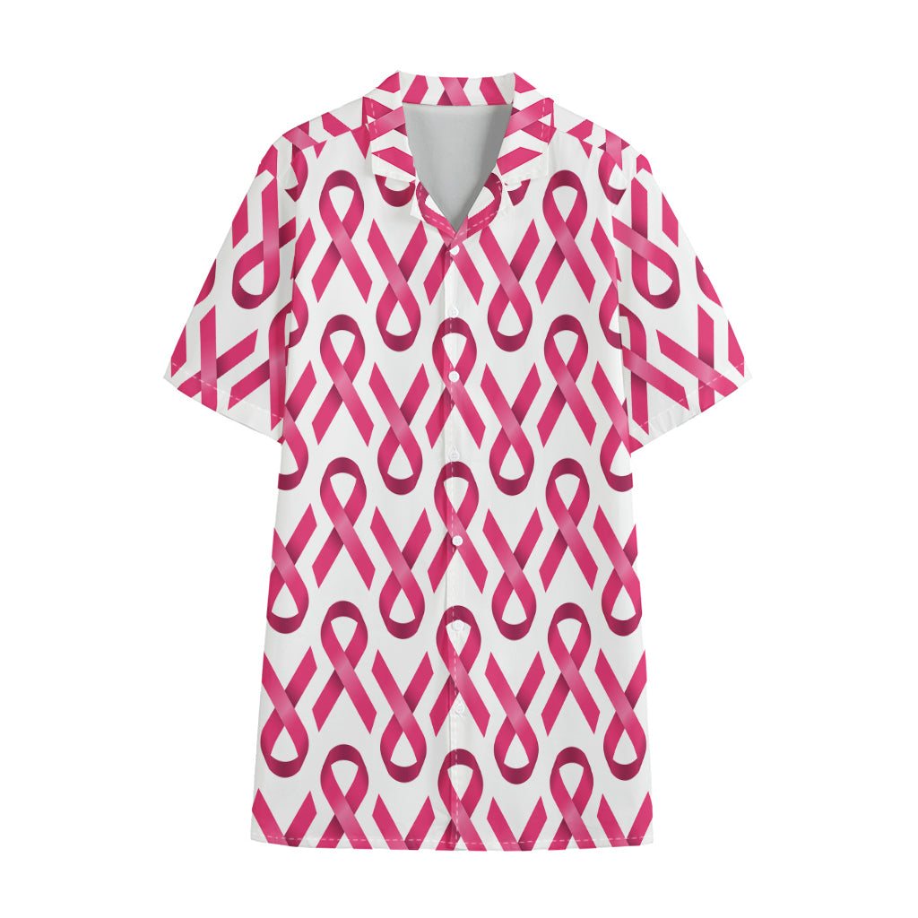 Pink And White Breast Cancer Print Cotton Hawaiian Shirt