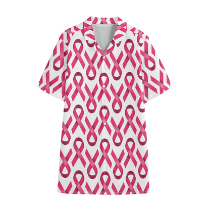 Pink And White Breast Cancer Print Cotton Hawaiian Shirt