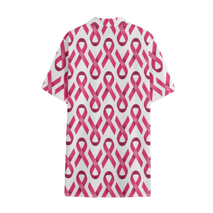 Pink And White Breast Cancer Print Cotton Hawaiian Shirt