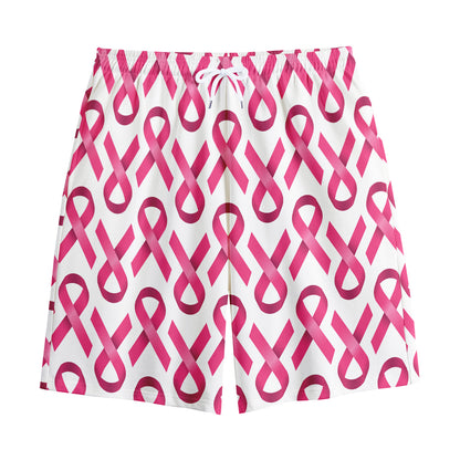 Pink And White Breast Cancer Print Cotton Shorts