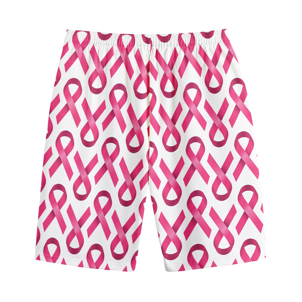 Pink And White Breast Cancer Print Cotton Shorts