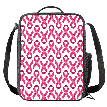 Pink And White Breast Cancer Print Crossbody Lunch Bag