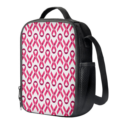 Pink And White Breast Cancer Print Crossbody Lunch Bag
