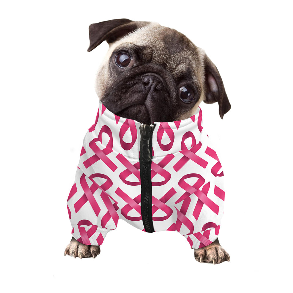 Pink And White Breast Cancer Print Dog Zip Up Jacket