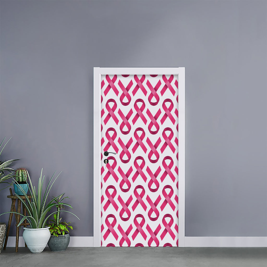 Pink And White Breast Cancer Print Door Sticker