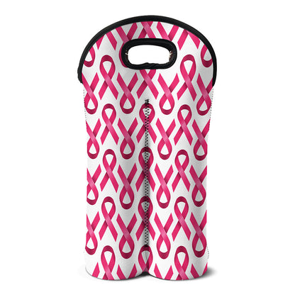 Pink And White Breast Cancer Print Double Neoprene Wine Tote