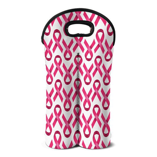 Pink And White Breast Cancer Print Double Neoprene Wine Tote