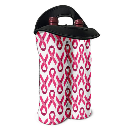 Pink And White Breast Cancer Print Double Neoprene Wine Tote