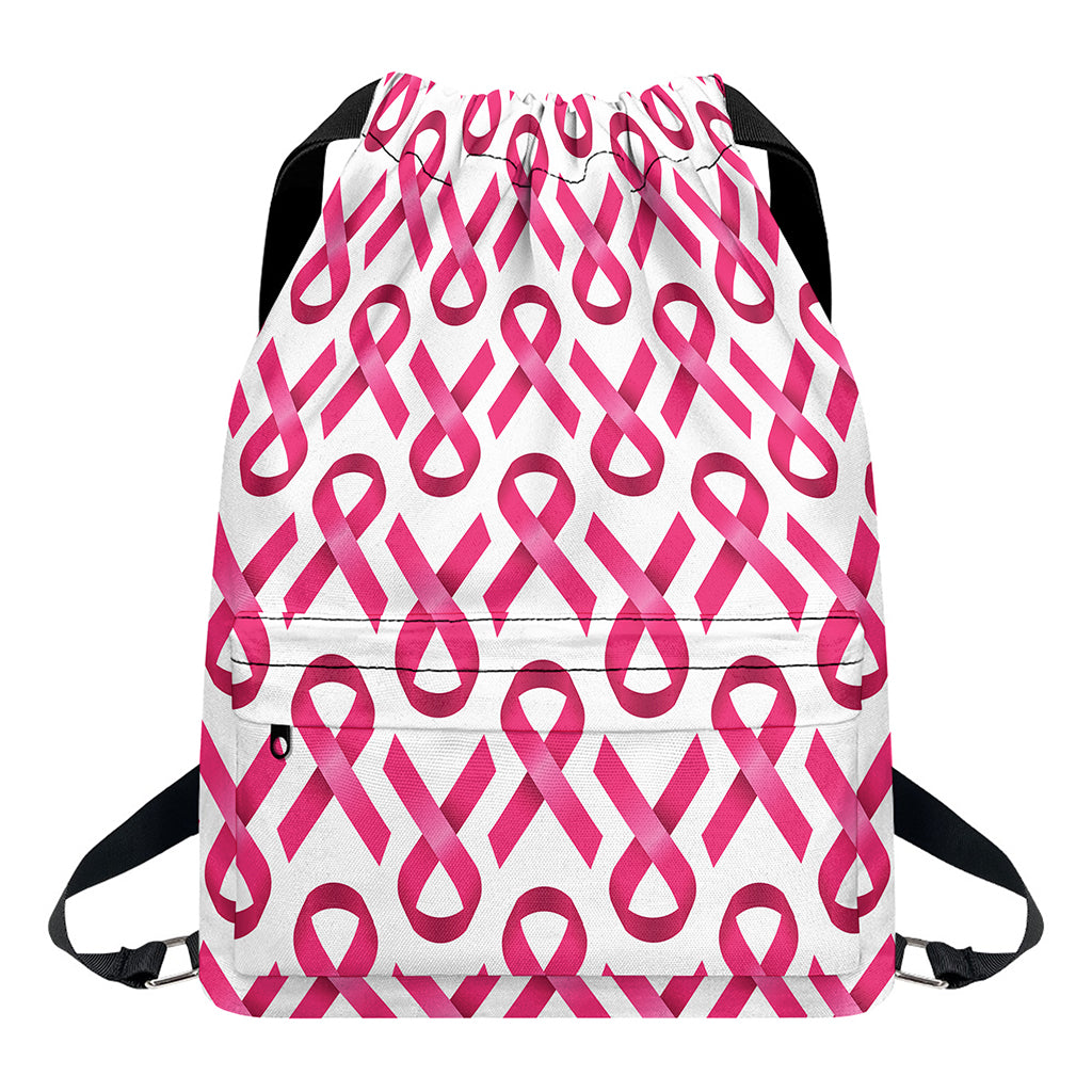 Pink And White Breast Cancer Print Drawstring Backpack