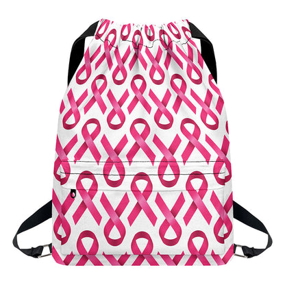 Pink And White Breast Cancer Print Drawstring Backpack