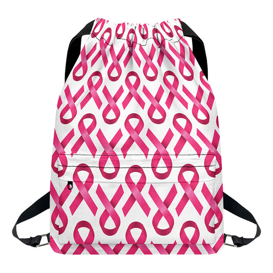 Pink And White Breast Cancer Print Drawstring Backpack