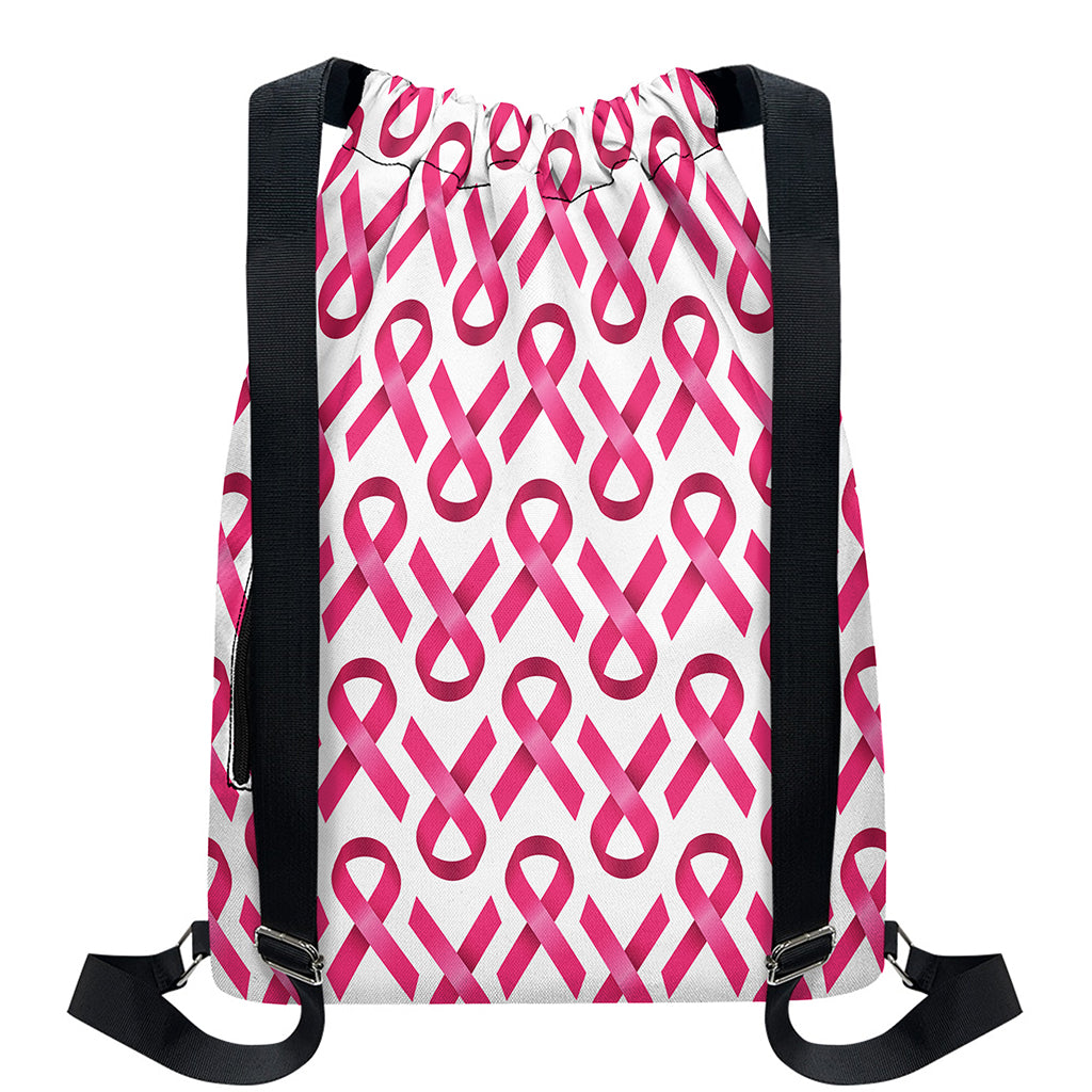 Pink And White Breast Cancer Print Drawstring Backpack