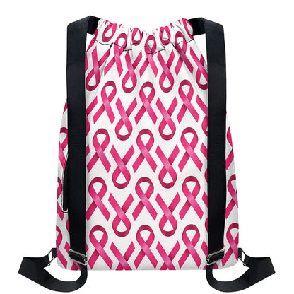 Pink And White Breast Cancer Print Drawstring Backpack
