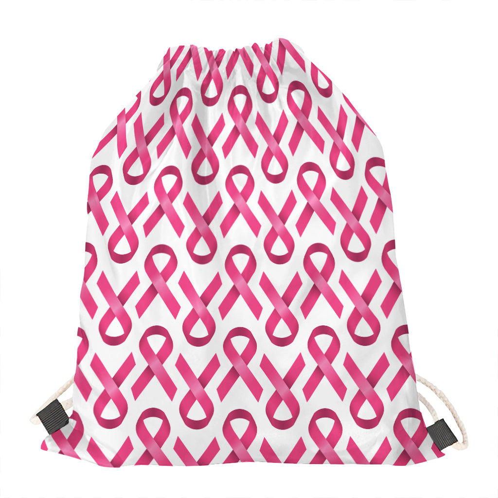 Pink And White Breast Cancer Print Drawstring Bag