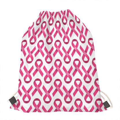 Pink And White Breast Cancer Print Drawstring Bag