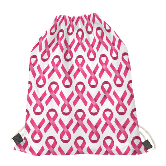Pink And White Breast Cancer Print Drawstring Bag