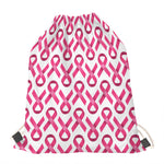 Pink And White Breast Cancer Print Drawstring Bag