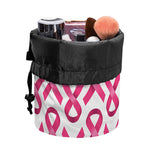 Pink And White Breast Cancer Print Drawstring Makeup Bag
